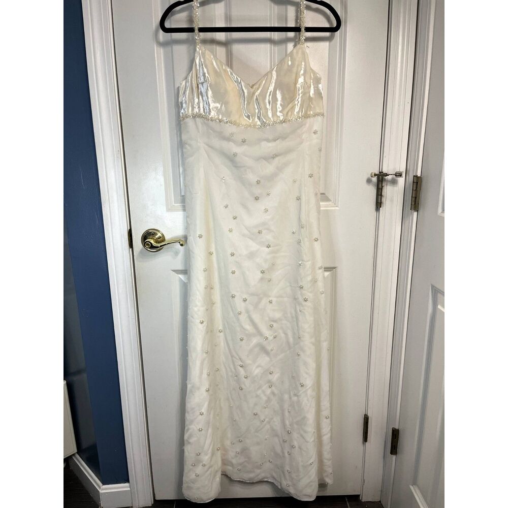 Vtg Watters & Watters Beaded Velvet Mesh A-Line Wedding Formal Gown Size 12
